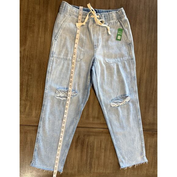 NWT Gap Denim Distressed Pull On Carpenter Jeans Pants Raw Hem Size Small Petite - Picture 10 of 13